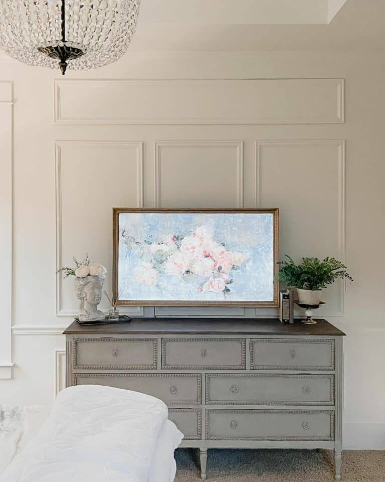Living Room With Beige Picture Frame Walls