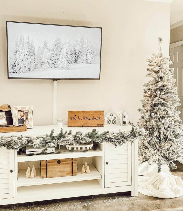 White Living Room With Mounted TV Ideas