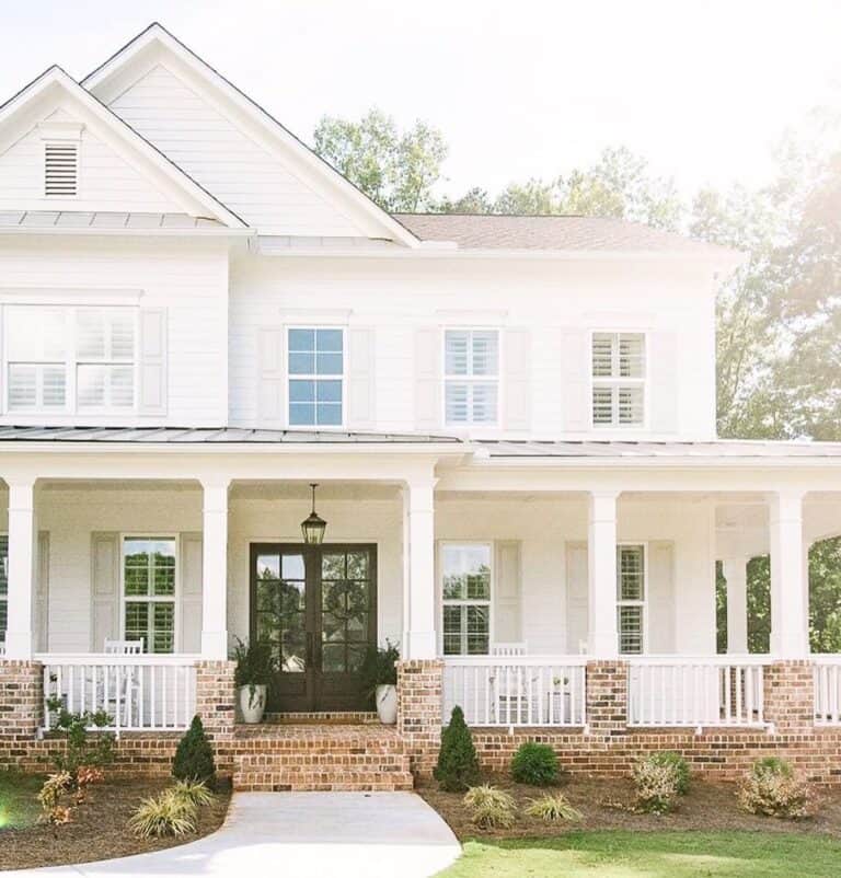 White Roofed Porch Posts with Brick Bases
