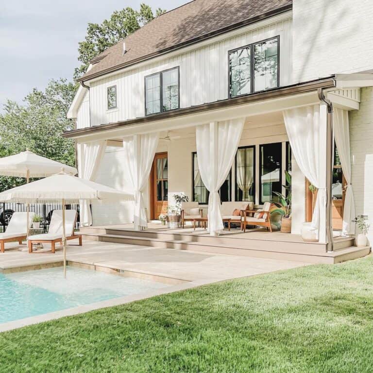 White Backyard Porch with White Curtains