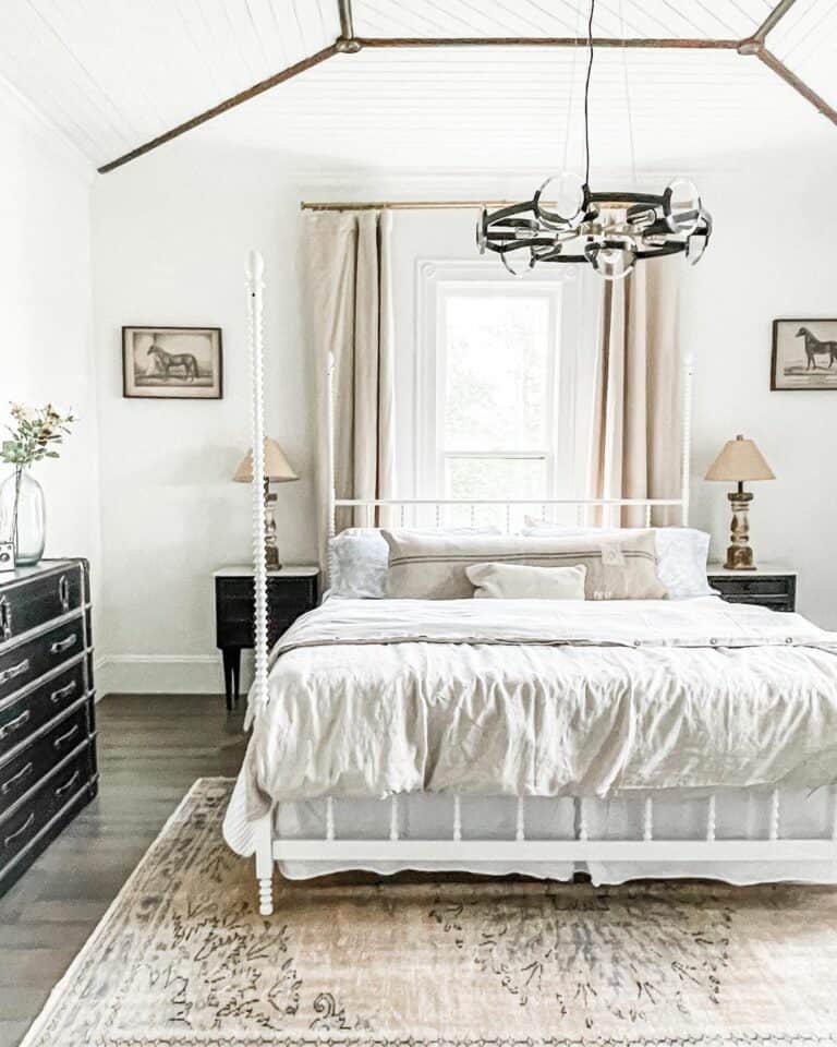 Two Pictures of Horses and Black Bedside Tables