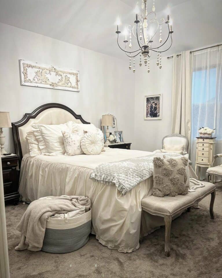 White Pillows and Dark Wood Bedside Stands