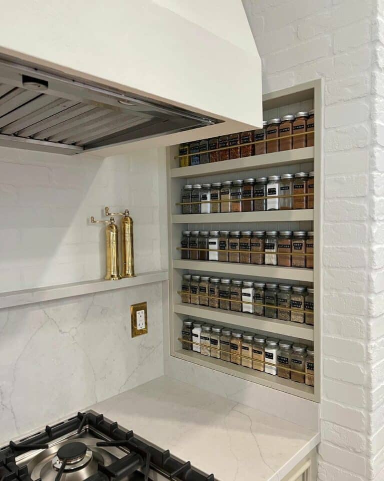 White Brick Walls Surrounding Kitchen Niche