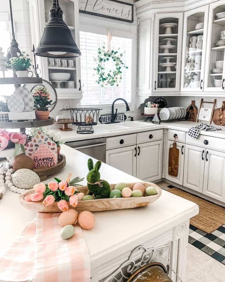 White Farmhouse Kitchen and Black Hardware