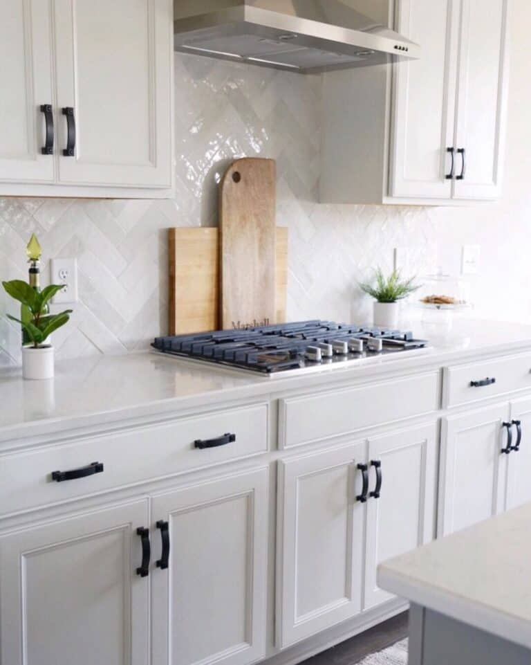 Industrial White Kitchen With Black Handles
