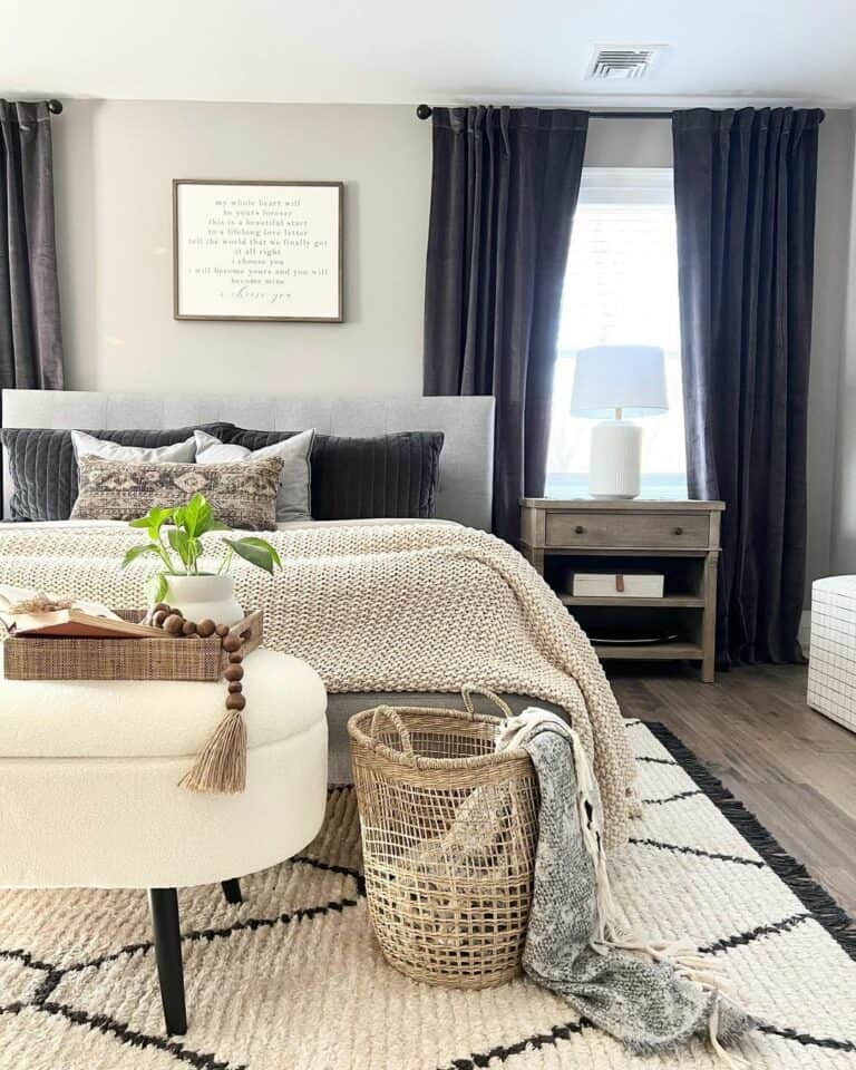 Storage Ottoman and Basket with Blankets