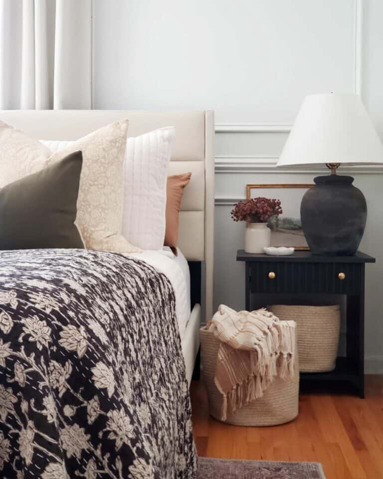 Blanket Storage Basket Beside Bed