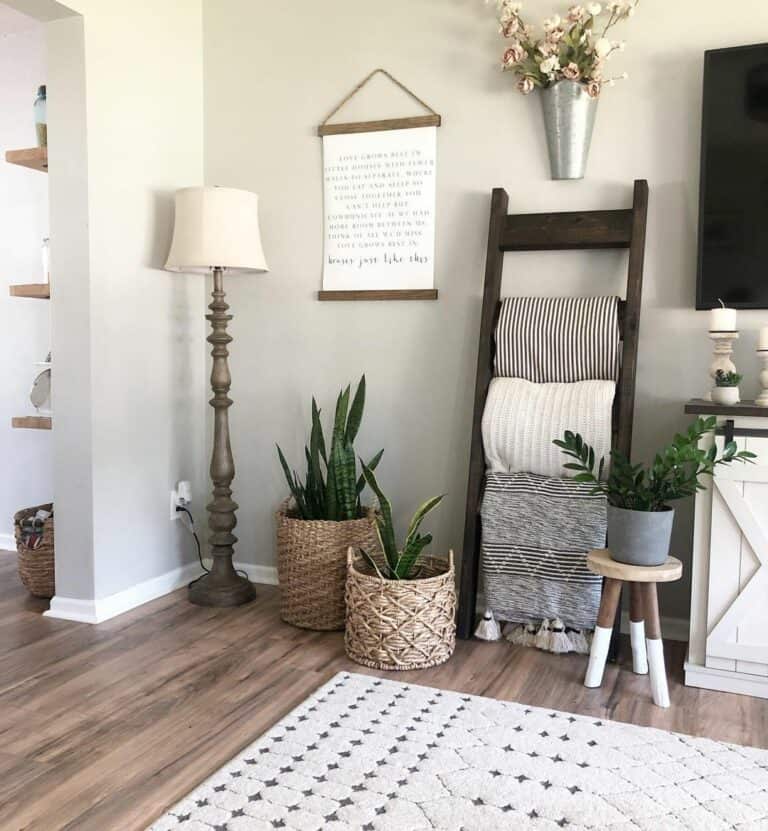 Dark Brown Ladder with Blankets