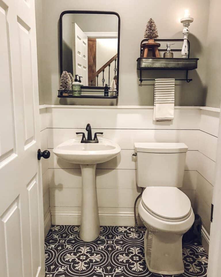 Farmhouse Half Bath with Pedestal Sink