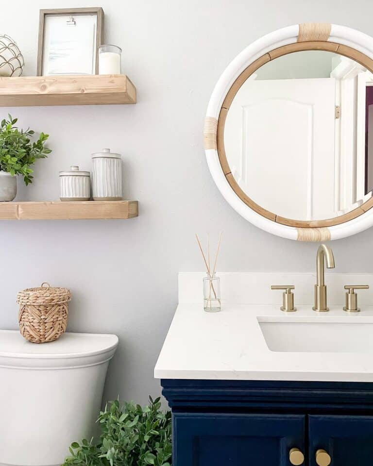 Modern Farmhouse Half Bath with Round Mirror