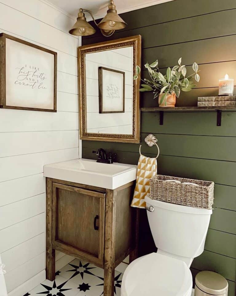Shiplap Half Bath with Accent Wall