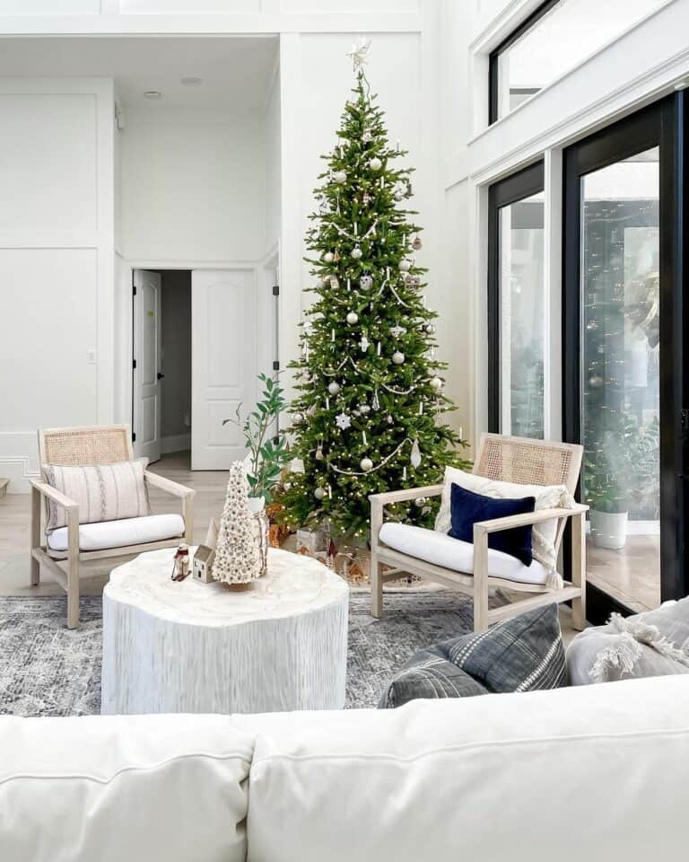 White Living Room With Black Painted Porch Doors