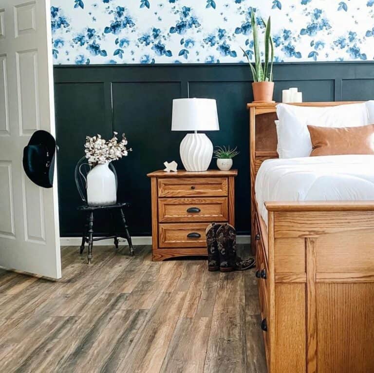 Feminine Bedroom With Black Board and Batten Wall