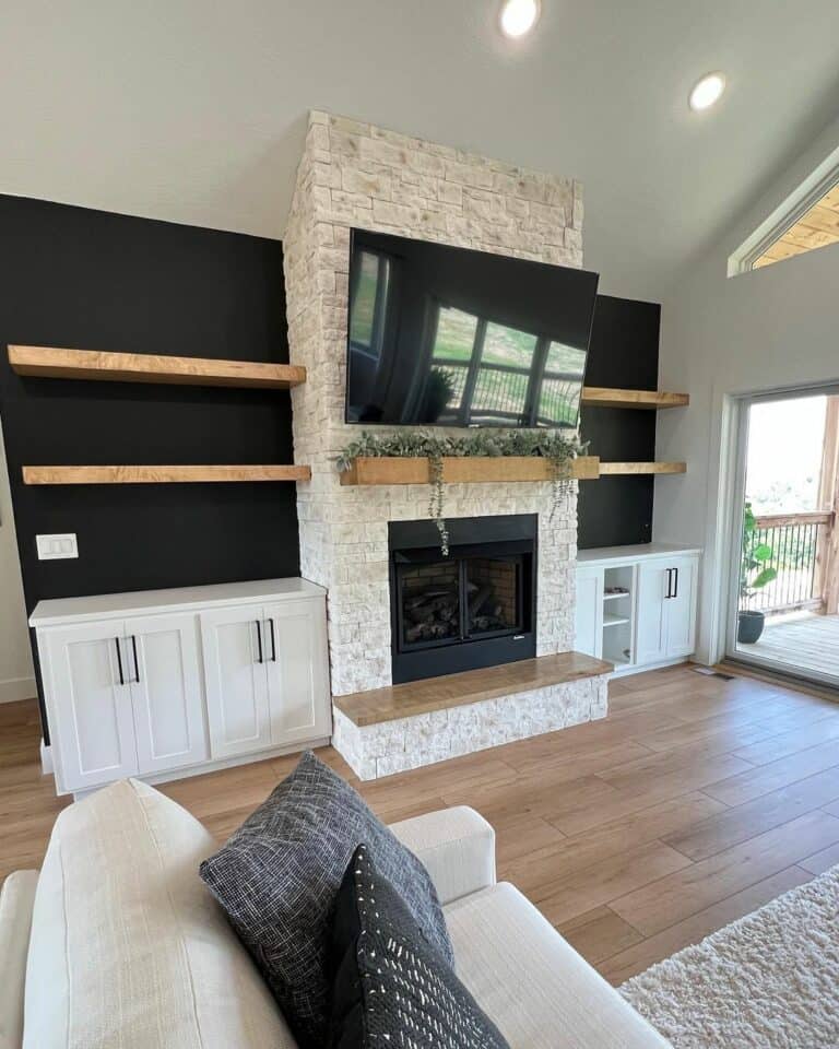 Tricorn Black Accent Wall for Built-in Living Room Shelves
