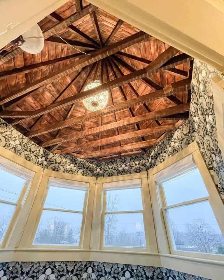 Turret Ceiling Illuminated by a Glittering Chandelier