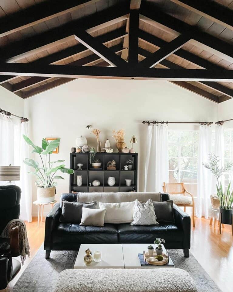Dark Wood Ceiling Paired With White Walls