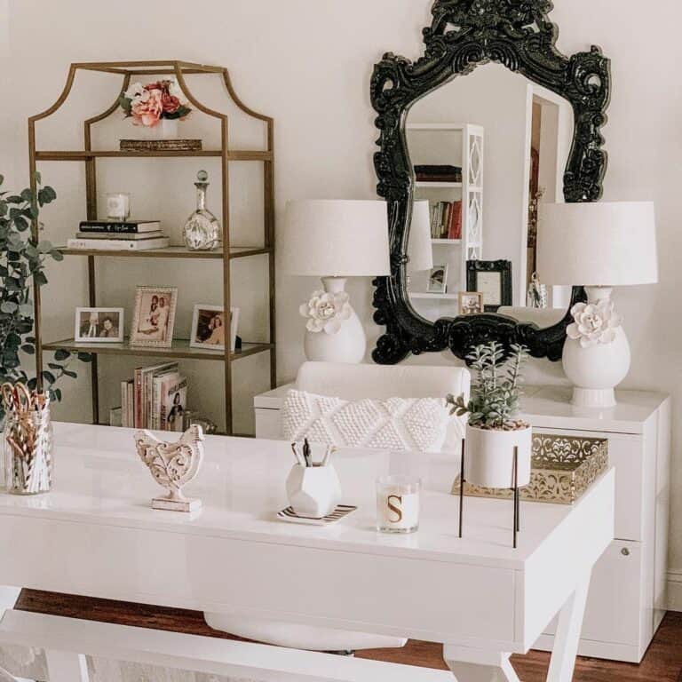 Dark Features and White Décor in Home Office