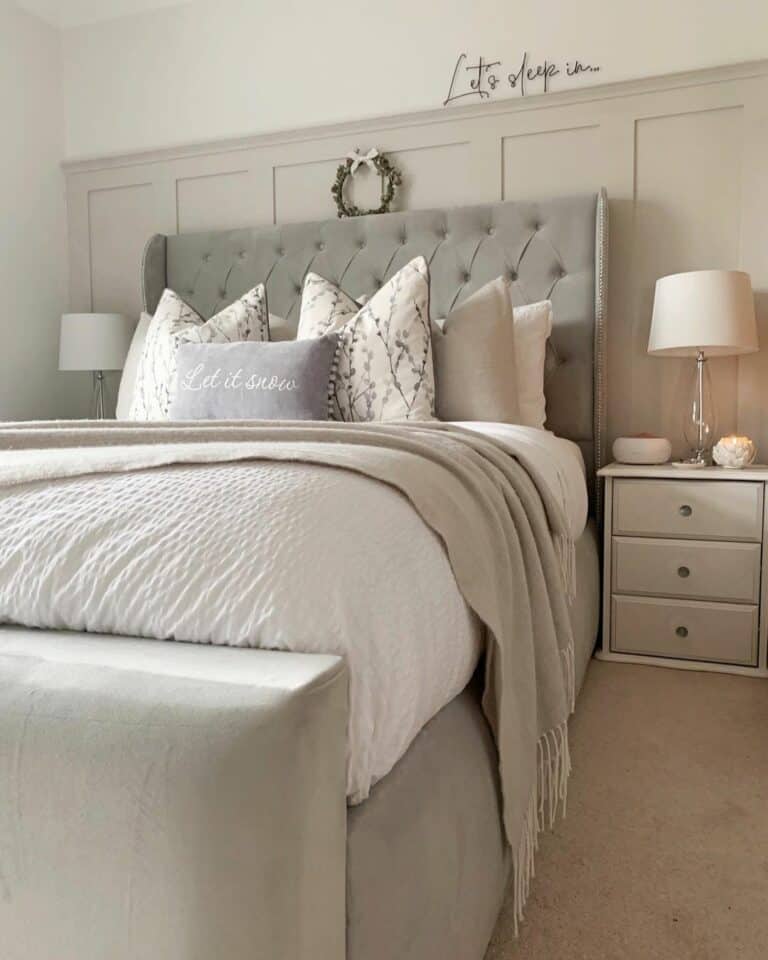 Bedroom With Beige Board and Batten Half Wall