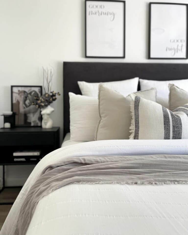 Grey and Beige Bedroom With Black Accents