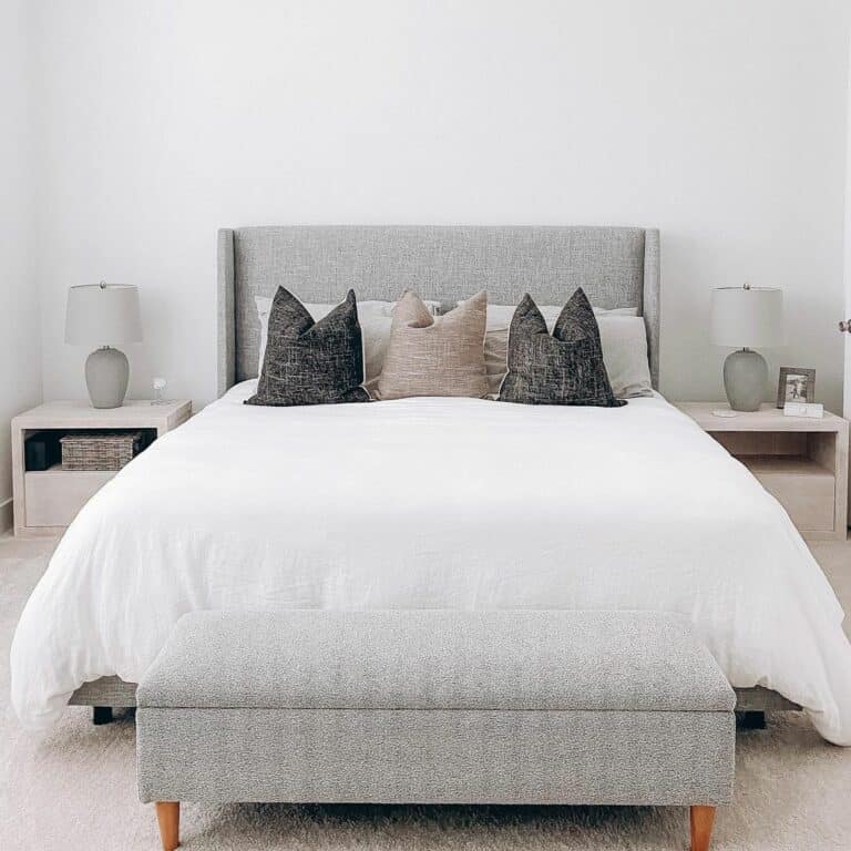 Gray Upholstered Bedroom Bench With Storage