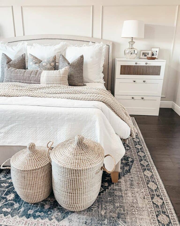 Beige Bedroom With Rattan Storage Baskets