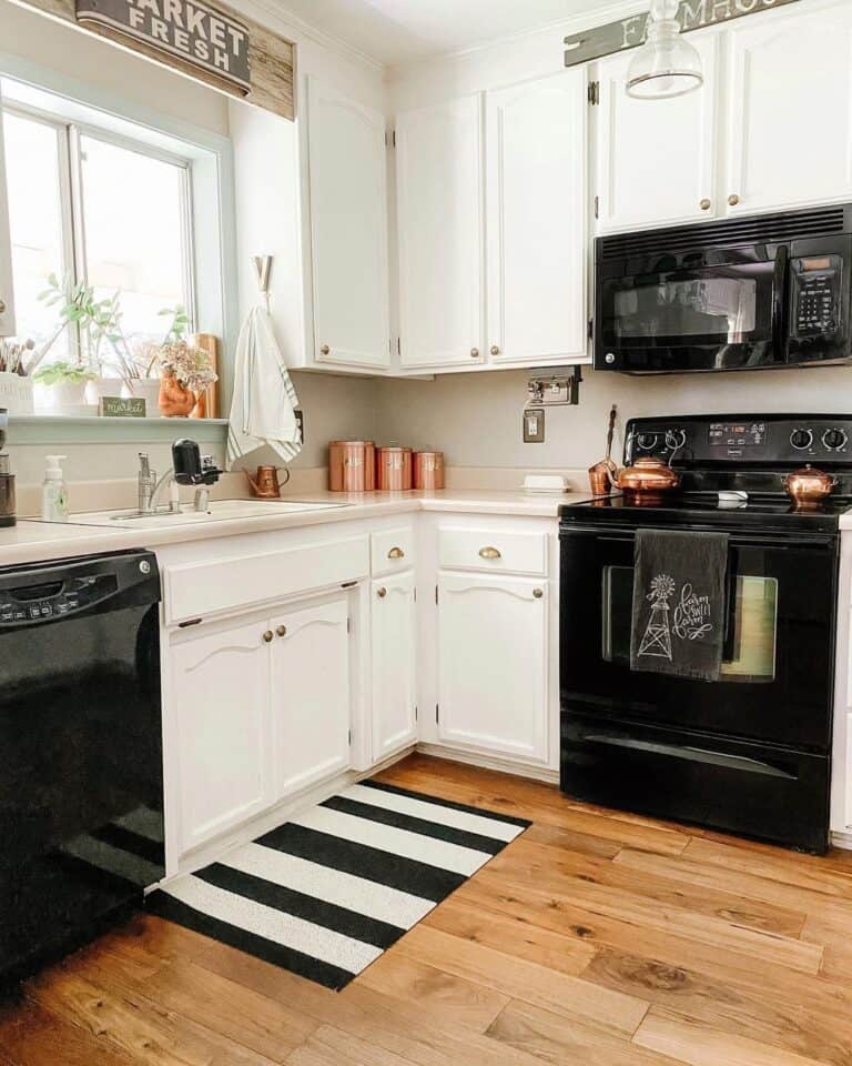 Black and White Striped Kitchen Mat