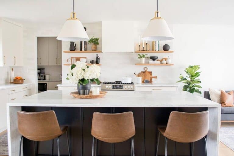 Black and White Kitchen Decor for Floating Shelves