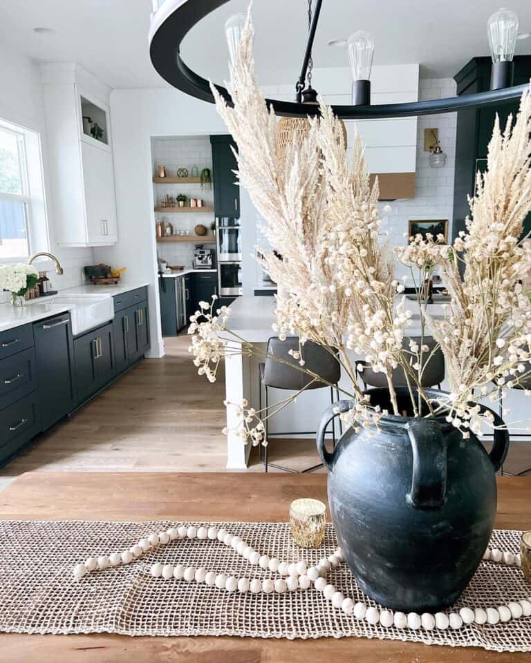 Black and White Kitchen with Dining Table
