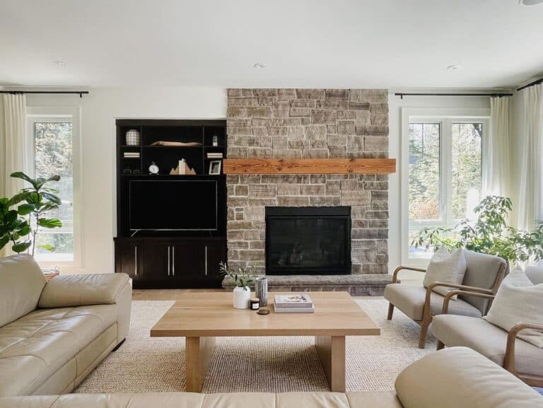Stained Wood Mantel for Stone Fireplaces