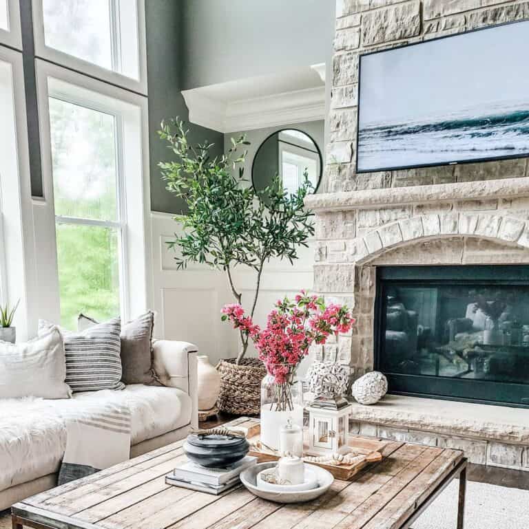 Stone Fireplace with Flat Panel TV