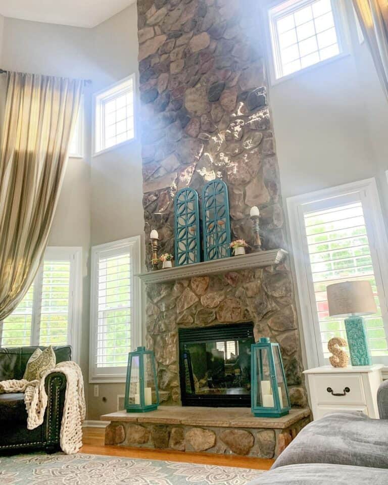 Floor to Ceiling Natural Stone Fireplace