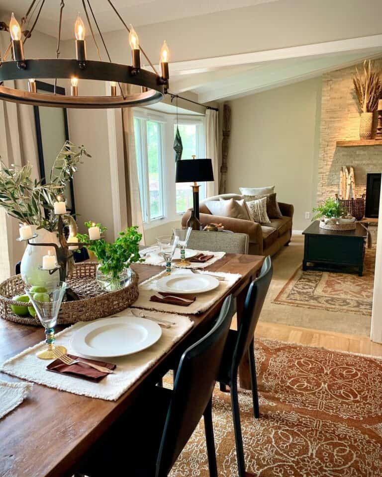 Eye-catching Tablescape Beneath a Copper Chandelier
