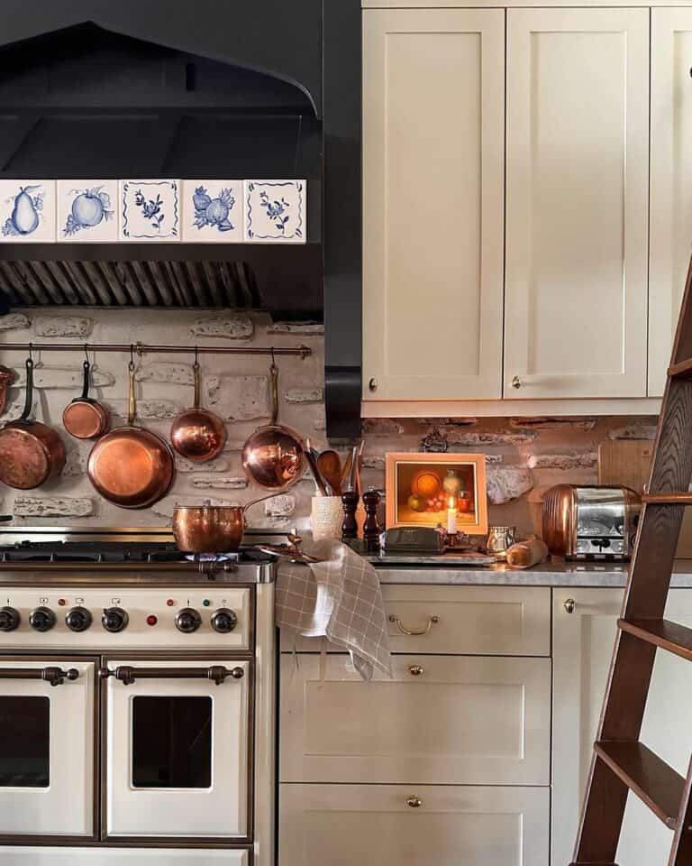 Stone Backsplash Enhanced by Vintage Accessories