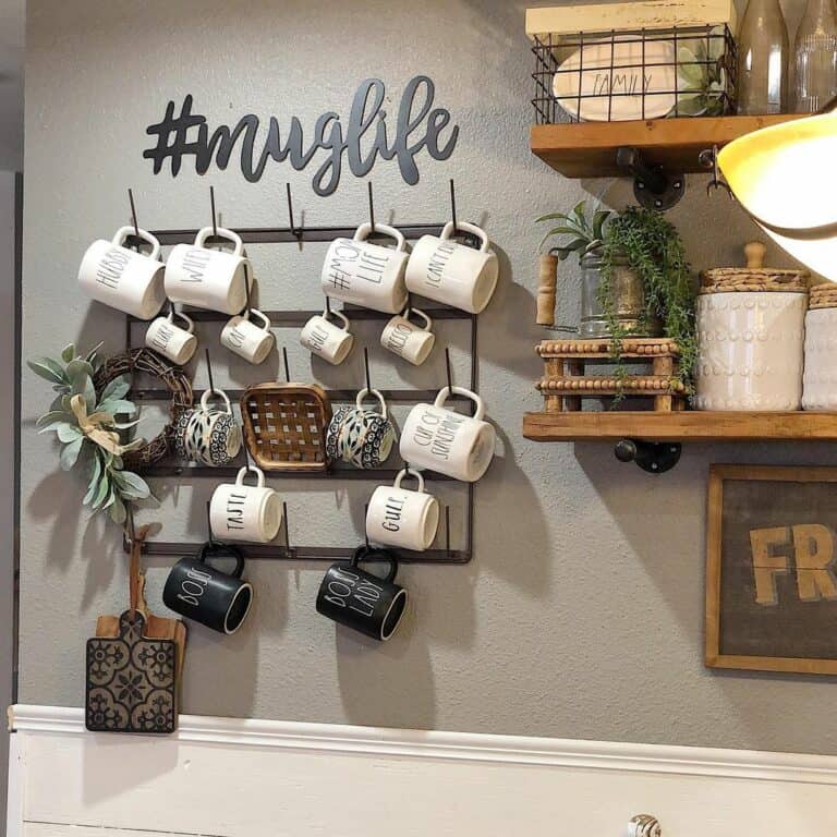 Mug Rack Displayed on Freshly Painted Wall