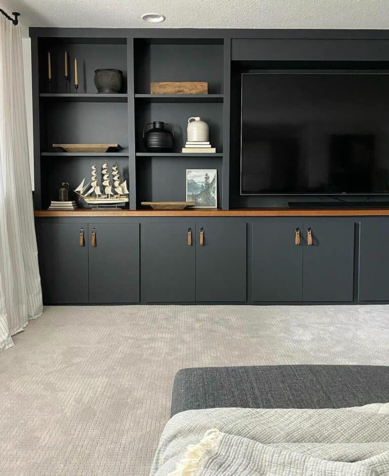 Full-wall Entertainment Console and Neutral Carpet