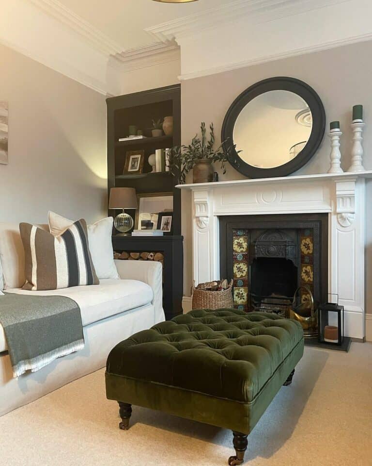 Beige Carpet Hosts Emerald Green Ottoman