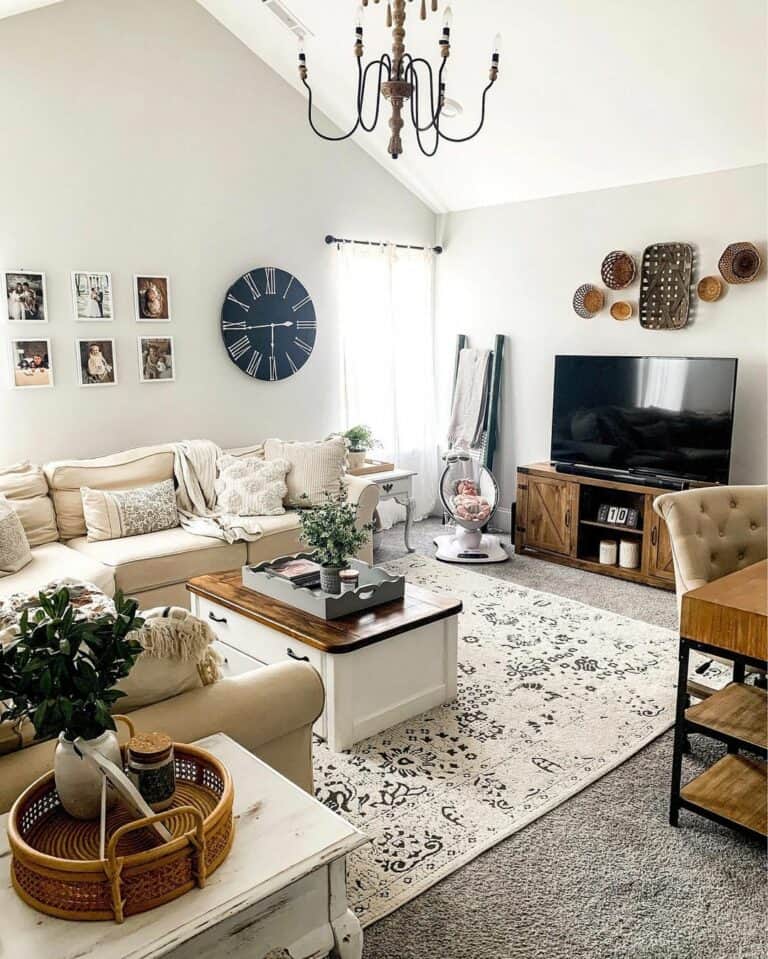 Rustic Décor Paired With Beige Sofas