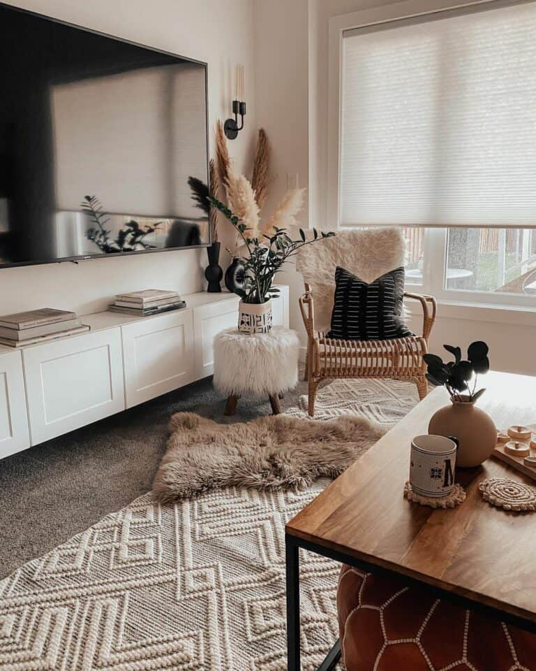 Multiple Rugs Layered Over the Carpet
