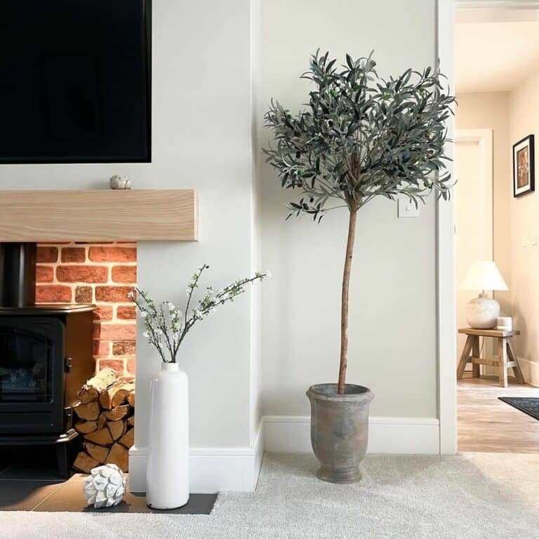 Freestanding Fireplace Inside a Brick Alcove