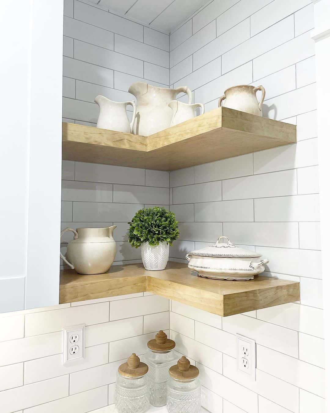 Modern Farmhouse Corner Shelf Organization