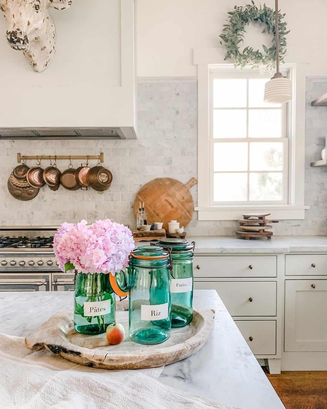 Vintage Mason Jar Centerpiece on Marble Countertop