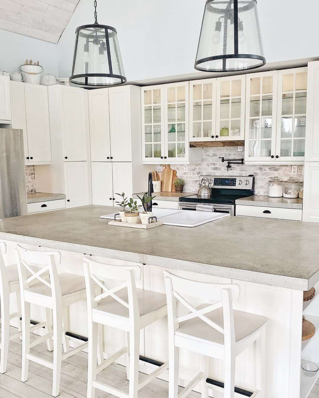 Brick Backsplash and Light Blue Paint