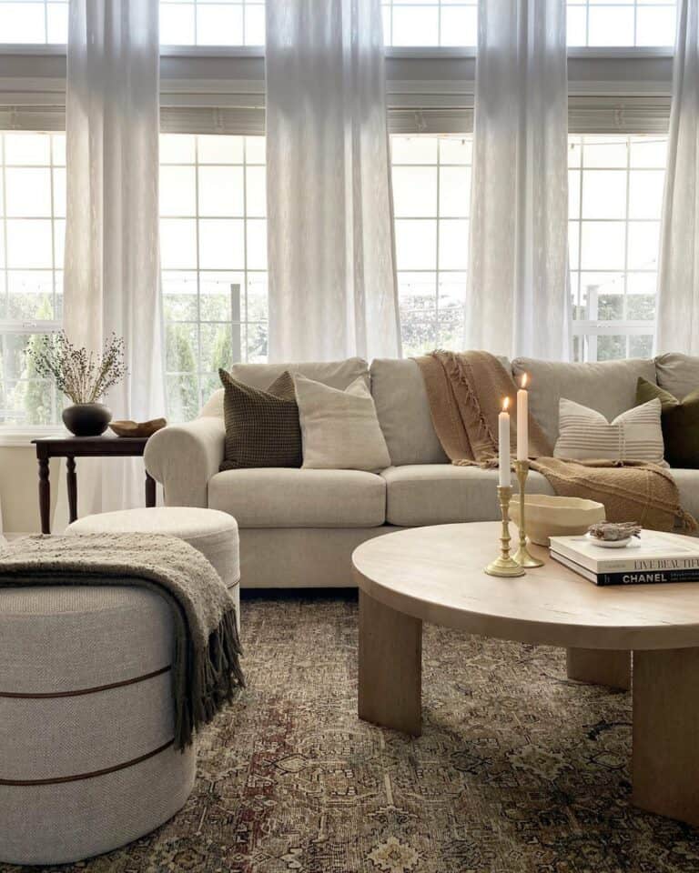 Well-lit Farmhouse Living Room With Modern Décor