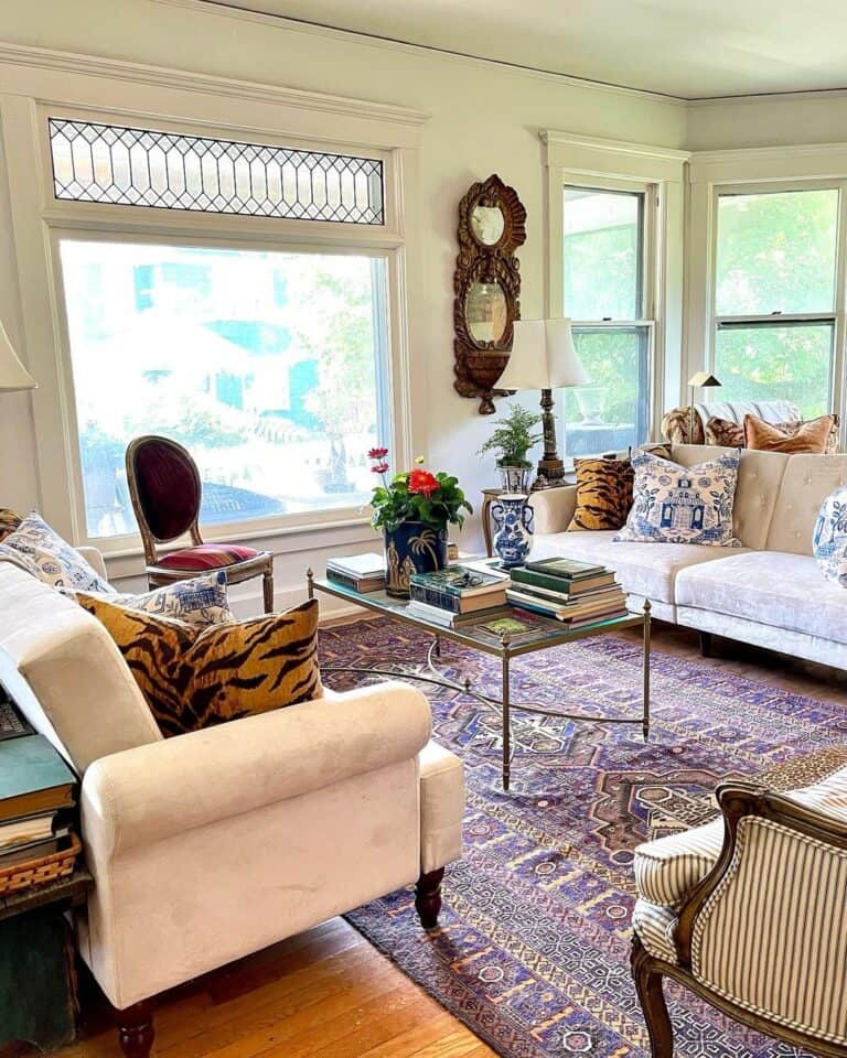 Warm Farmhouse Living Room With Colorful
