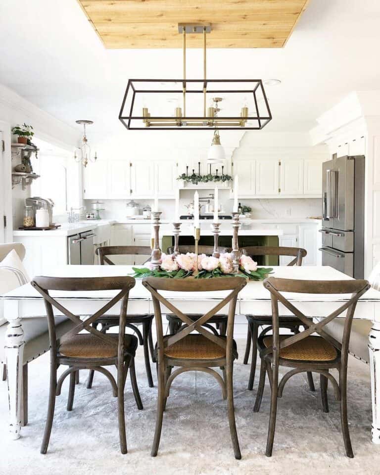 White Farmhouse Kitchen Table in Pristine Kitchen