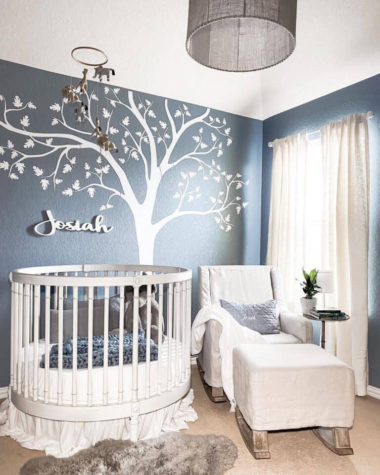 Blue Nursery Decor with Tree Decal