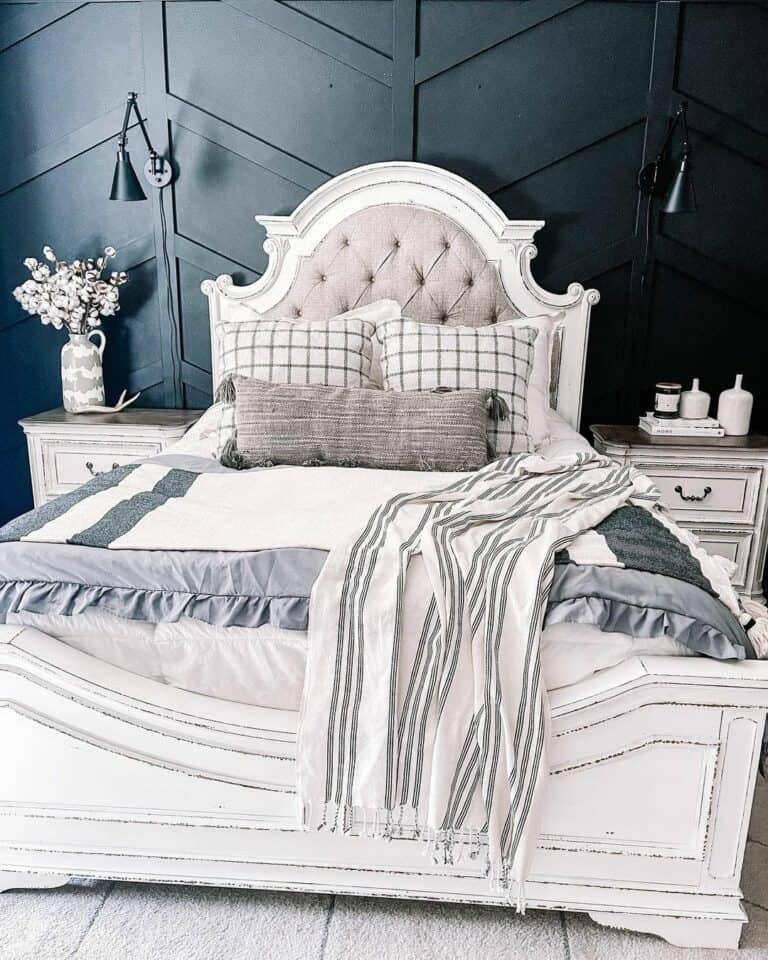 Farmhouse Bedroom With Black Accent Wall