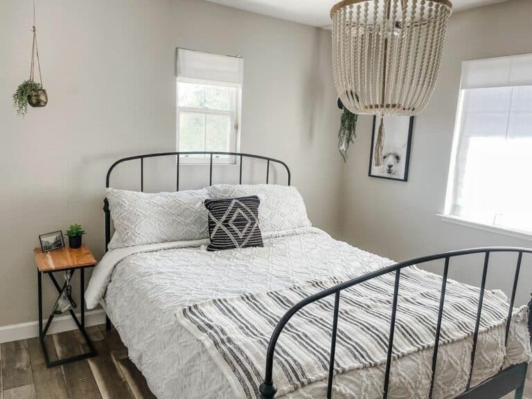 Boho Bedroom With White Chandelier