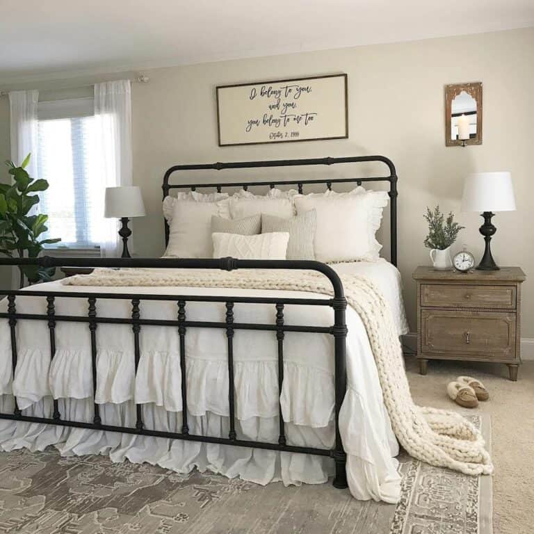 Feminine Black and White Bedroom With Rug
