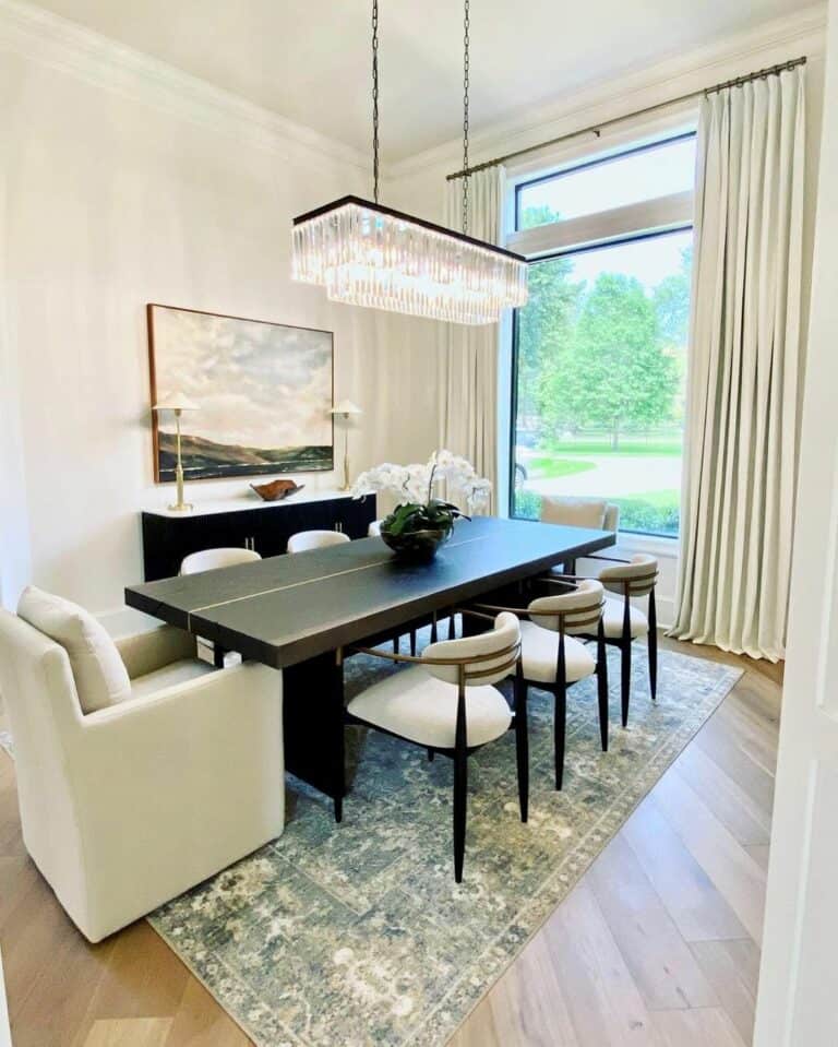 Black Dining Room Table With White Upholstered Chairs